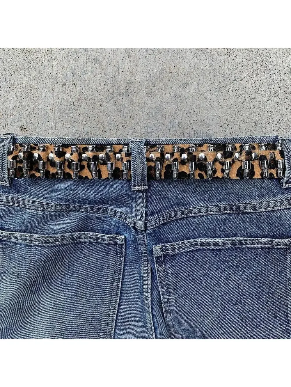 Cyber Bullet belt Cheetah Fur studded vintage y2k style. Cool grunge/punk look